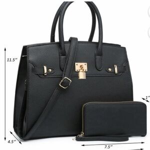 Stunning “Wirkin” Handbag with Wallet in Solid Black.